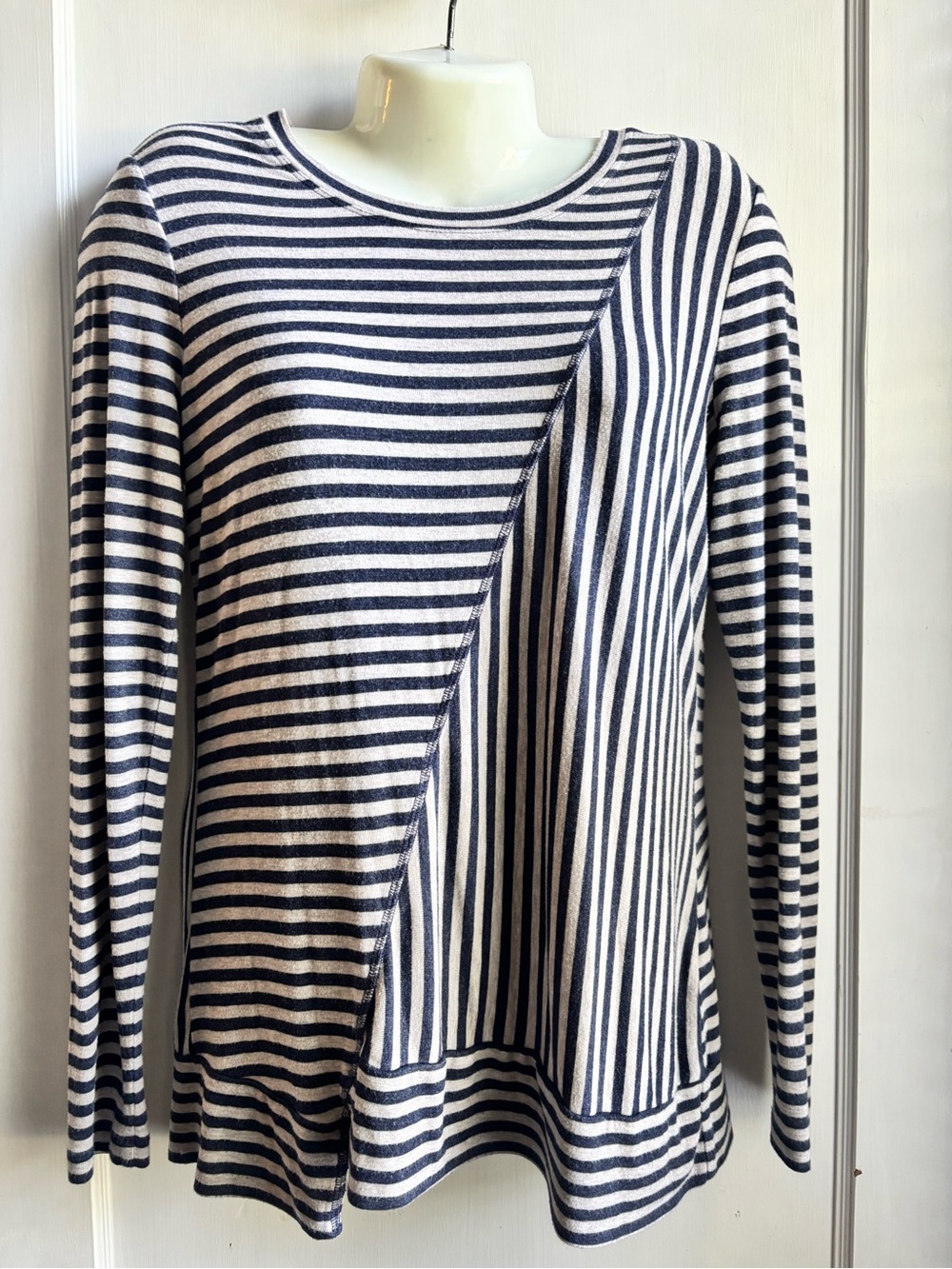 CAbi Navy & White Mixed-Stripe Long Sleeve Tee